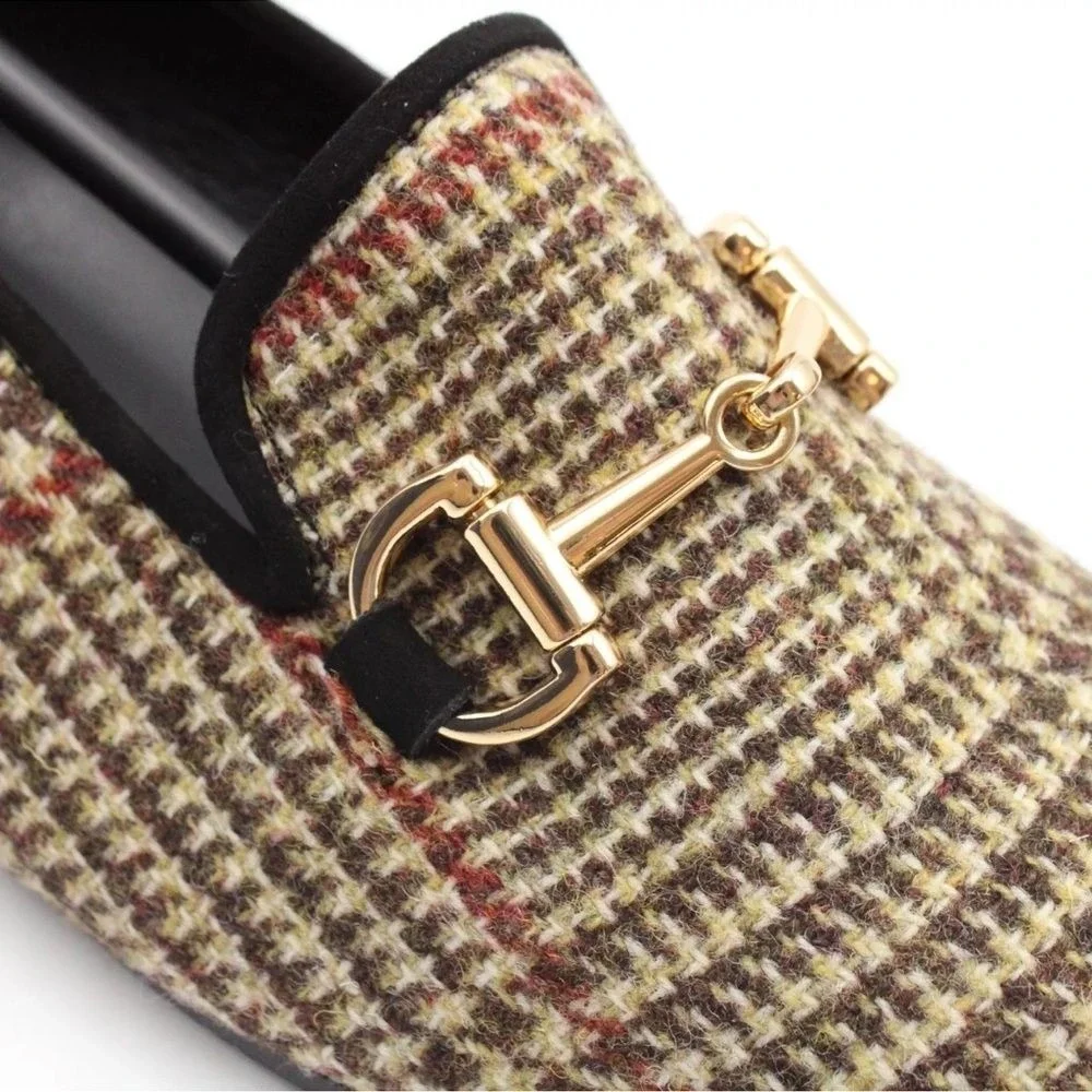 Ambrogio Dellamoda Horsebit Loafers in Rose‎ Houndstooth Size US 10